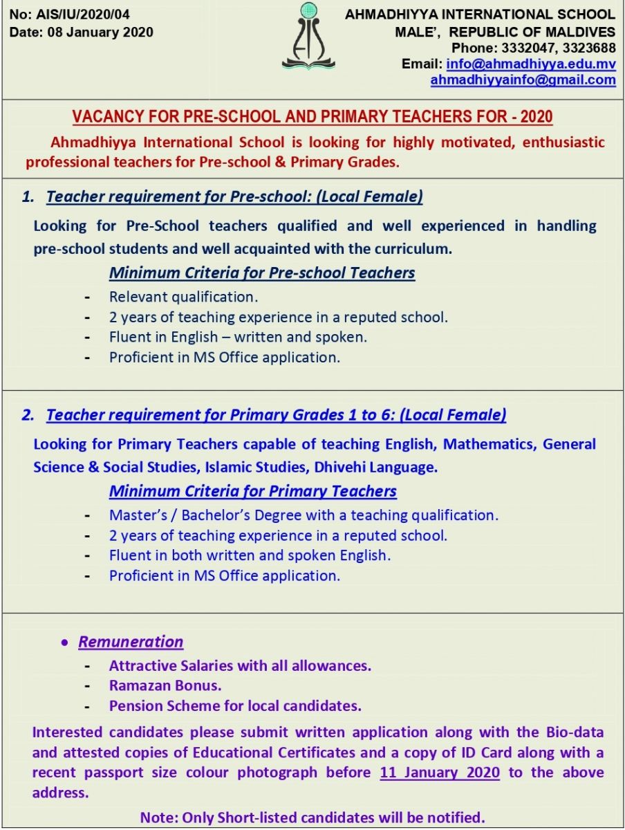 Pre Primary Teacher Jobs Angga Tani